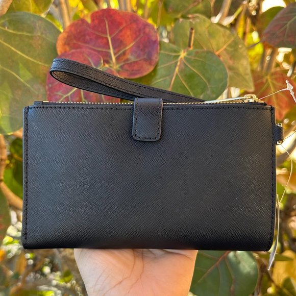 Michael Kors Jet Set Travel Large Double Zip Wallet Black/Gold - Picture 2 of 4